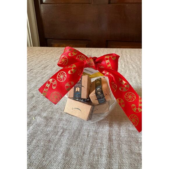Amazon Boxes Packages Inside a Clear Ball Christmas Ornament Funny - Picture 1 of 3
